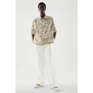 NWOT COS Shirt EU XL Relaxed-Fit Dot-Print Crinkle Pocket Button-Up Beige Cotton